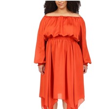 Michael Kors Womens Handkerchief Hem Midi Dress, Red, Plus Size, 0X