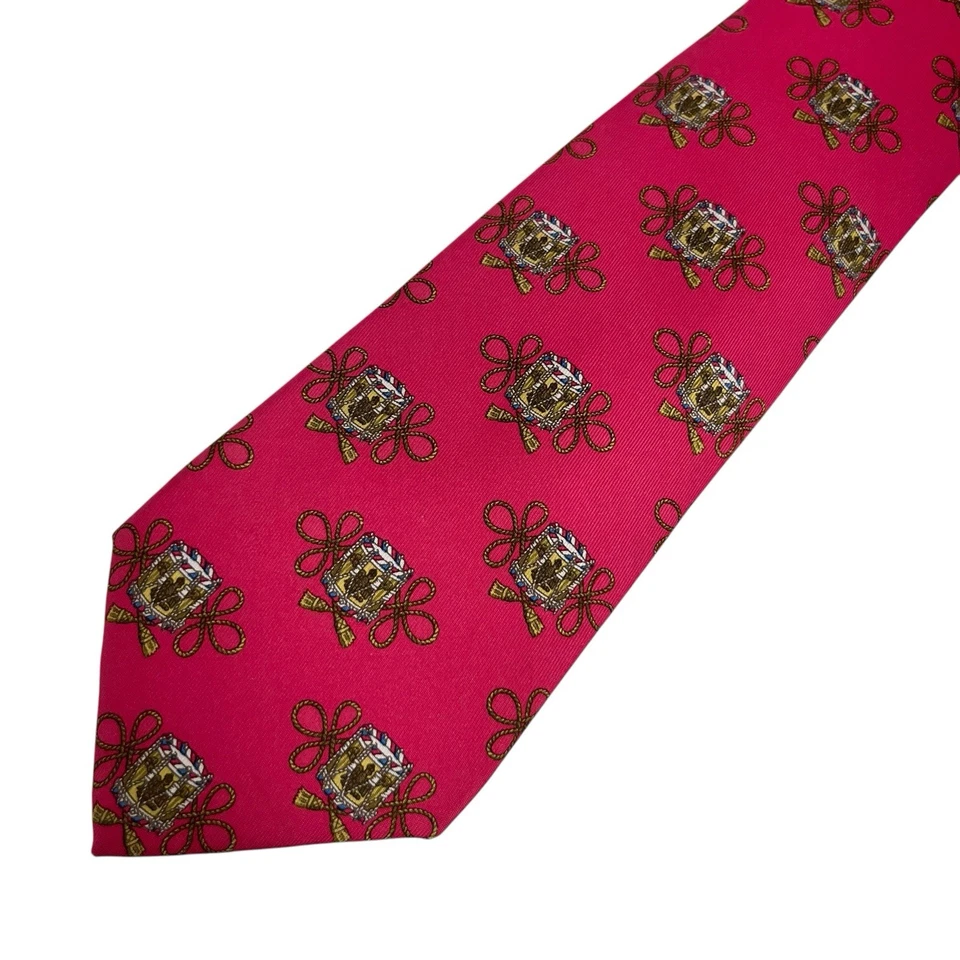 Hermes Hombres Corbata Francesa Borlas Cuerda Tambores Rojo Seda 7174 FA 3 3/8" (W) 56.5" (L) Foto 4 de 4