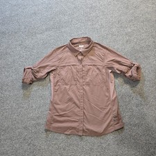 REI CO Op Top Womens Size Small Brown Nylon Button Up Cuffed Sleeve Outdoors