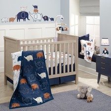 Lambs  Ivy Playful Elephant Blue/White Cotton 3-Piece Baby Crib Bedding Set