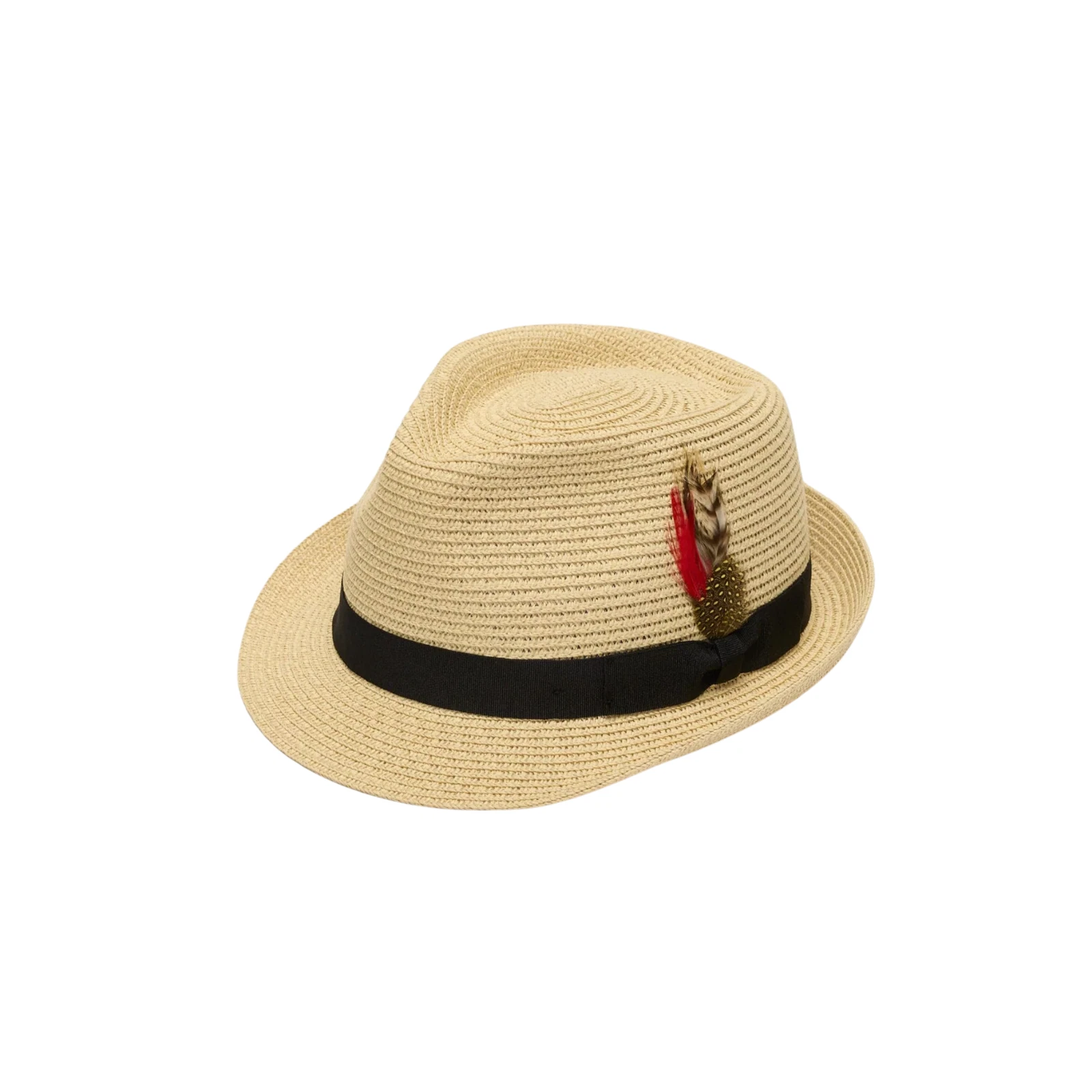 Unisex Straw Trilby Hat Summer Fedora Short Brim Sun Hat Adjustable Feather
