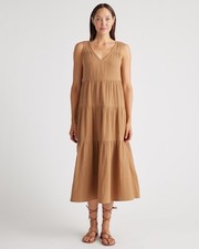 Quince Women 100% Organic Cotton Gauze Tiered Maxi Dress Toasted Coconut XS