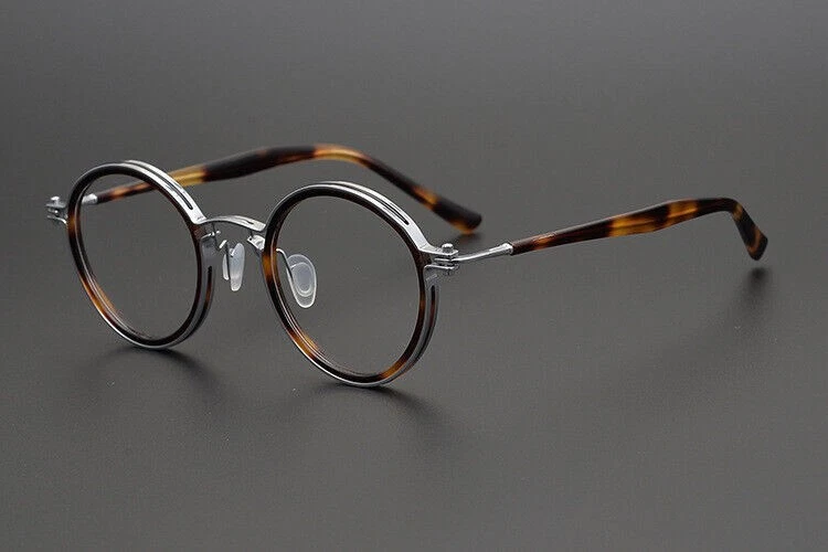Monturas de gafas retro redondas hechas a mano acetato de lujo + gafas de titanio puro Foto 4 de 4