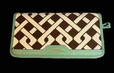 Spartina 449 Daufuskie Island Brown/White Blue Leather/Linen Snap Bifold Wallet