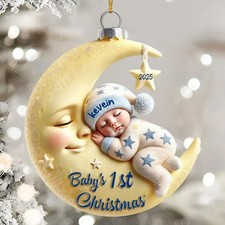 Personalized Baby On Moon First Christmas Personalized Acrylic