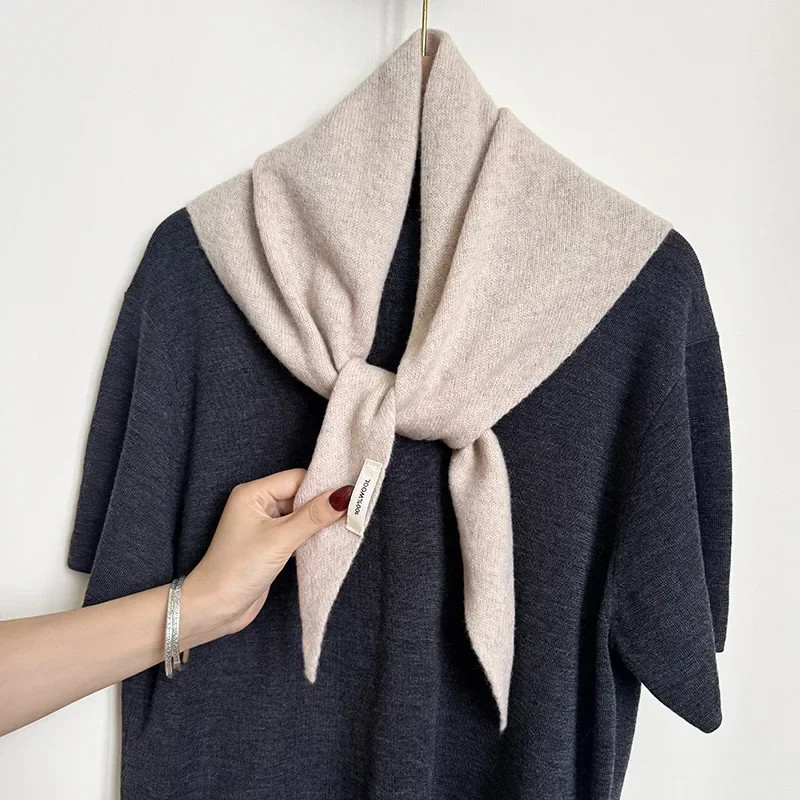 Two Color Triangle Wool Knit Triangle Scarf Wrap - Multi-Functional Winter Head Cover for ...