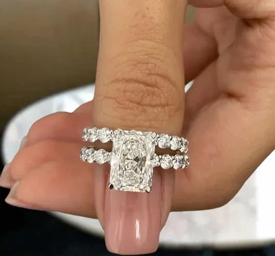 3.50 Ct Radiant-Cut VS1 Lab Grown Diamond Bridal Set Wedding Ring 14k White Gold - Image 4 of 4