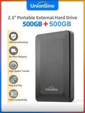 1TB Hard Disk Esterno Portatile UnionSine, USB 3.0,2,5" Backup HDD 500GB+500GB