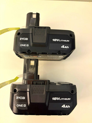 Ryobi ONE+ Lot of 2 18V Lithium-Ion 4Ah Battery Packs, Black