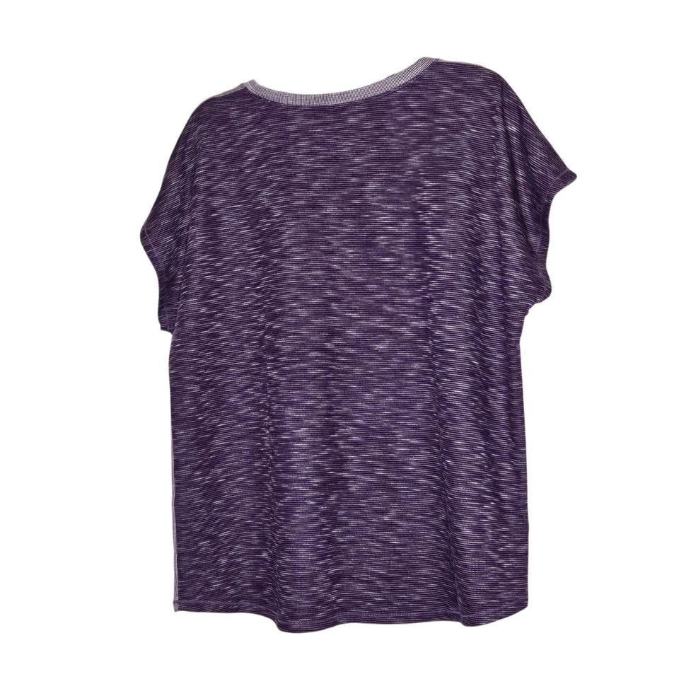 Weekends by Chico's Purple Knit V-Neck Short Sleeve Top 3 or L Basic Minimalist - Image 2 of 4
