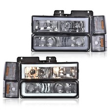 94-99 Chevy GMC C/K SUV LED Bumper Headlights w/Bulbs Smoke Lens Amber Reflector