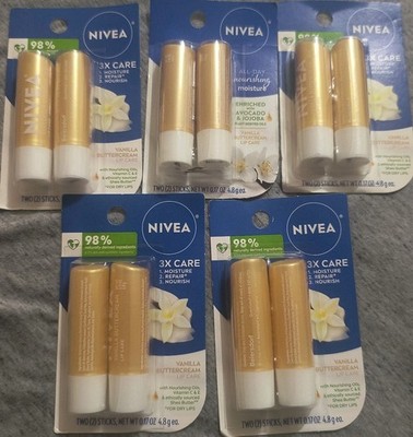 Lot of 5 Nivea Vanilla Buttercream Lip Care 2pks 0.17 oz 3x Care New 10 Total