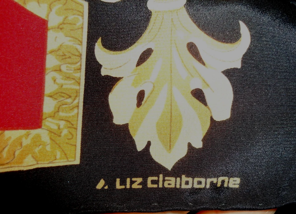 Bufanda de seda Liz Claiborne larga azul marino roja dorada de colección años 80 talla 52x11 pulgadas Foto 4 de 4