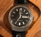 Vintage Timex Men's Quartz Watch Black Dial Day-Date Cushion Case (Untested)