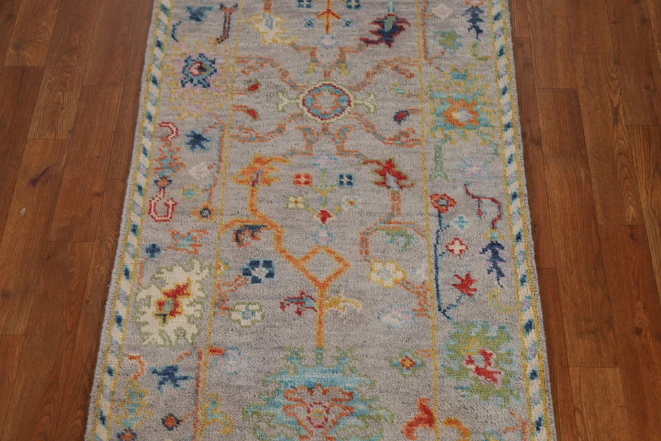 Transitional Grey Oushak Indian Runner Rug 3x8 Handmade Oriental Wool Carper - Image 4 of 4