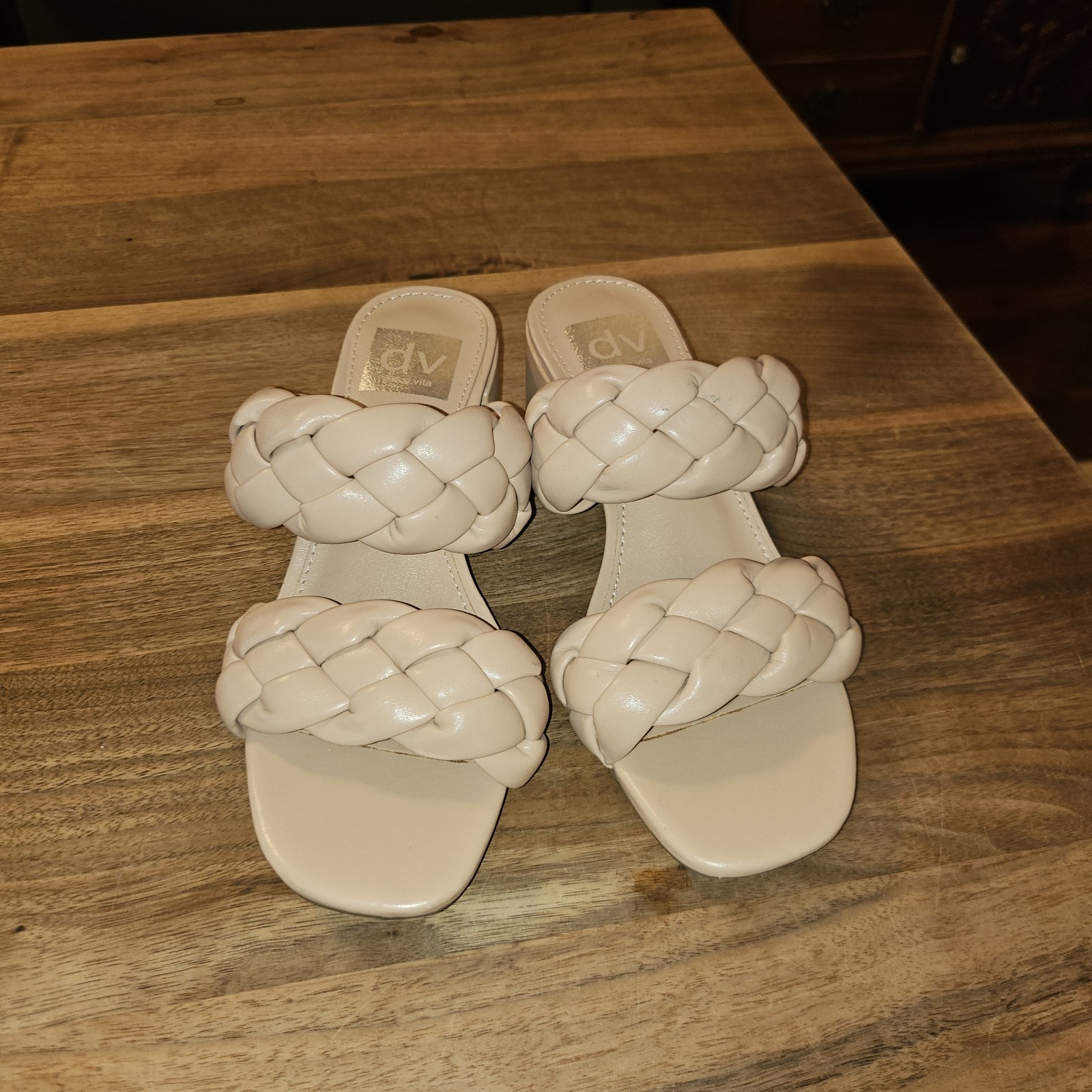 Dolce Vita Ladies Stacy Beige Braided Slide In Sandals W Block Heels Sz 6.5
