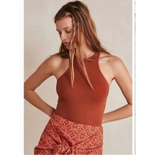 Free People Intimately Down to Earth Sleeveless High Neck Bodysuit XS/S Rust
