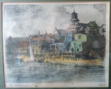 Albert Edel "The Waterfront" Color Etching HAND TITLED & SIGNED (AS IS)