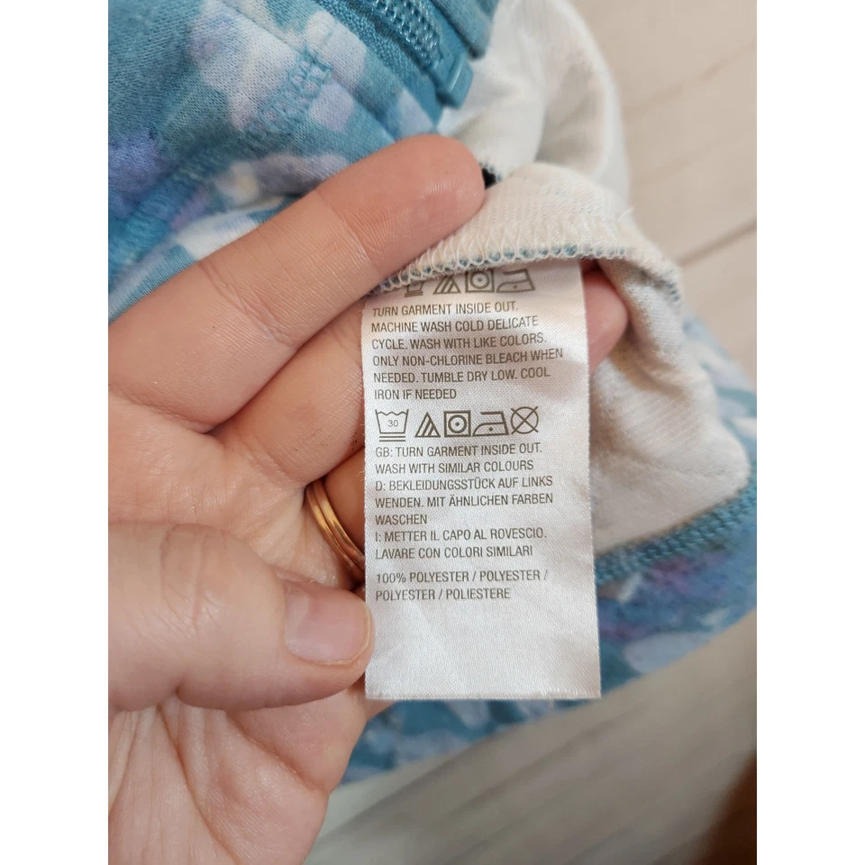 Sudadera con capucha Isaac Mizrahi para mujer blanca azul estampada manga larga cremallera completa talla 1X Foto 4 de 4