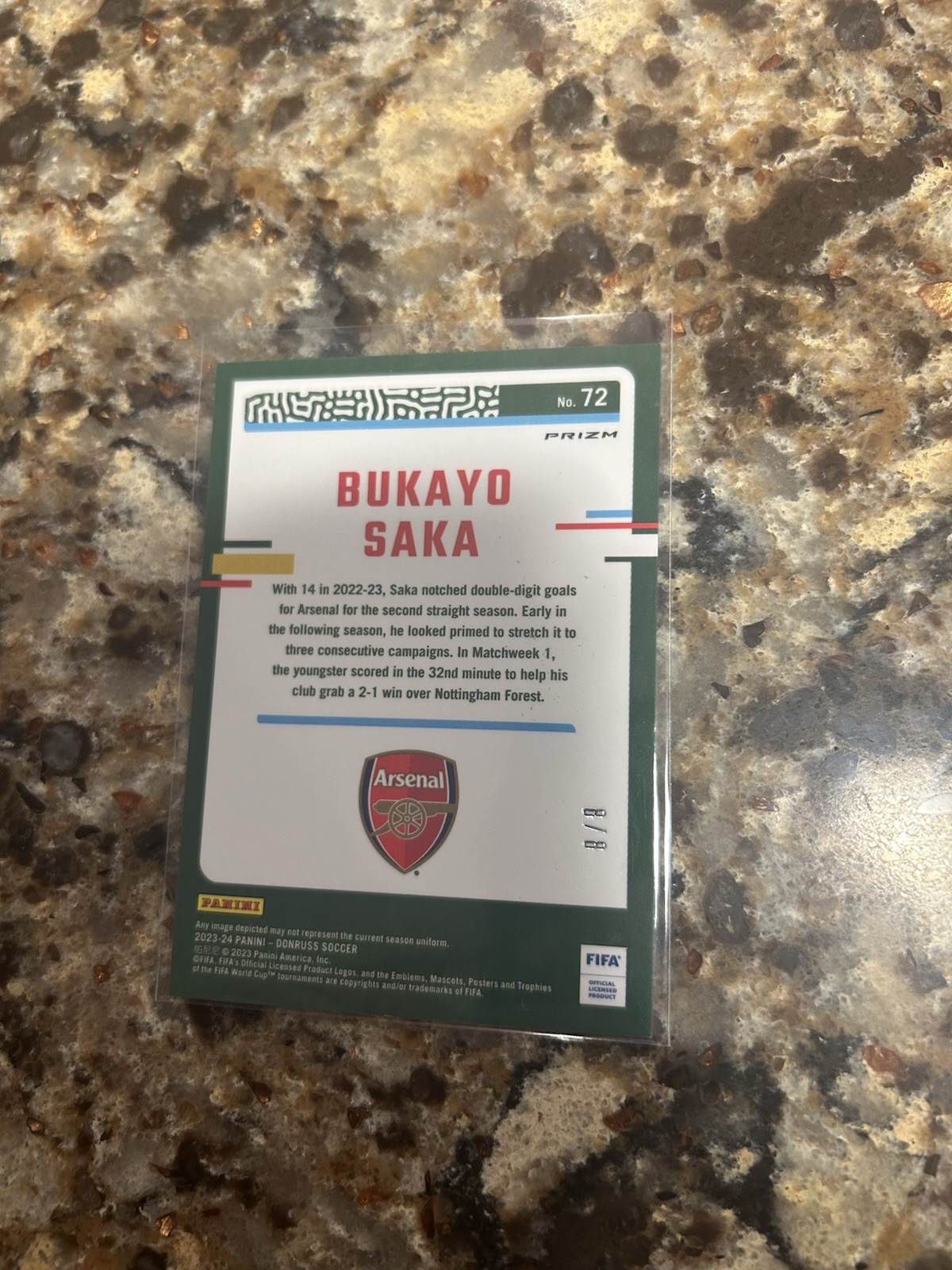 2023/24 Panini Optic Dragon Scale Prizm /8 Arsenal Bukayo Saka England view 2