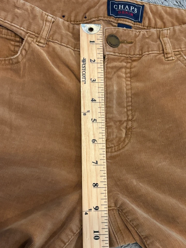 Pantalones de pana de mezclilla Chaps para mujer 6 piernas rectas marrón informal vacaciones Foto 4 de 4