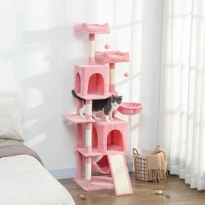 PawHut 70" Arbre de chat, tour de chat multi-niveaux avec 2 Condos, Rose