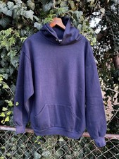 VTG 1970s SPORTSWEAR Dark Navy BLANK Pullover Hoodie Sweatshirt L 80s usa