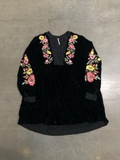 Free People Mia Embroidered Floral Black Velvet Mini Dress Women’s XS