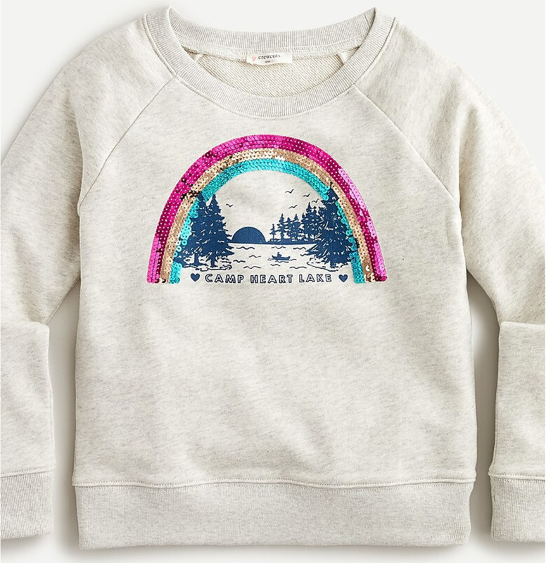 NWT crewcuts Girls' "Camp Heart Lake" sweatshirt - size M - sequins, rainbow