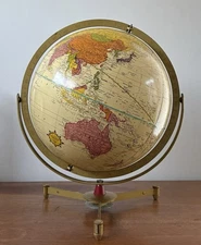 Cram’s 1950’s Mid Century Modern 12” Wood and Metal Tripod Base Globe Replogle