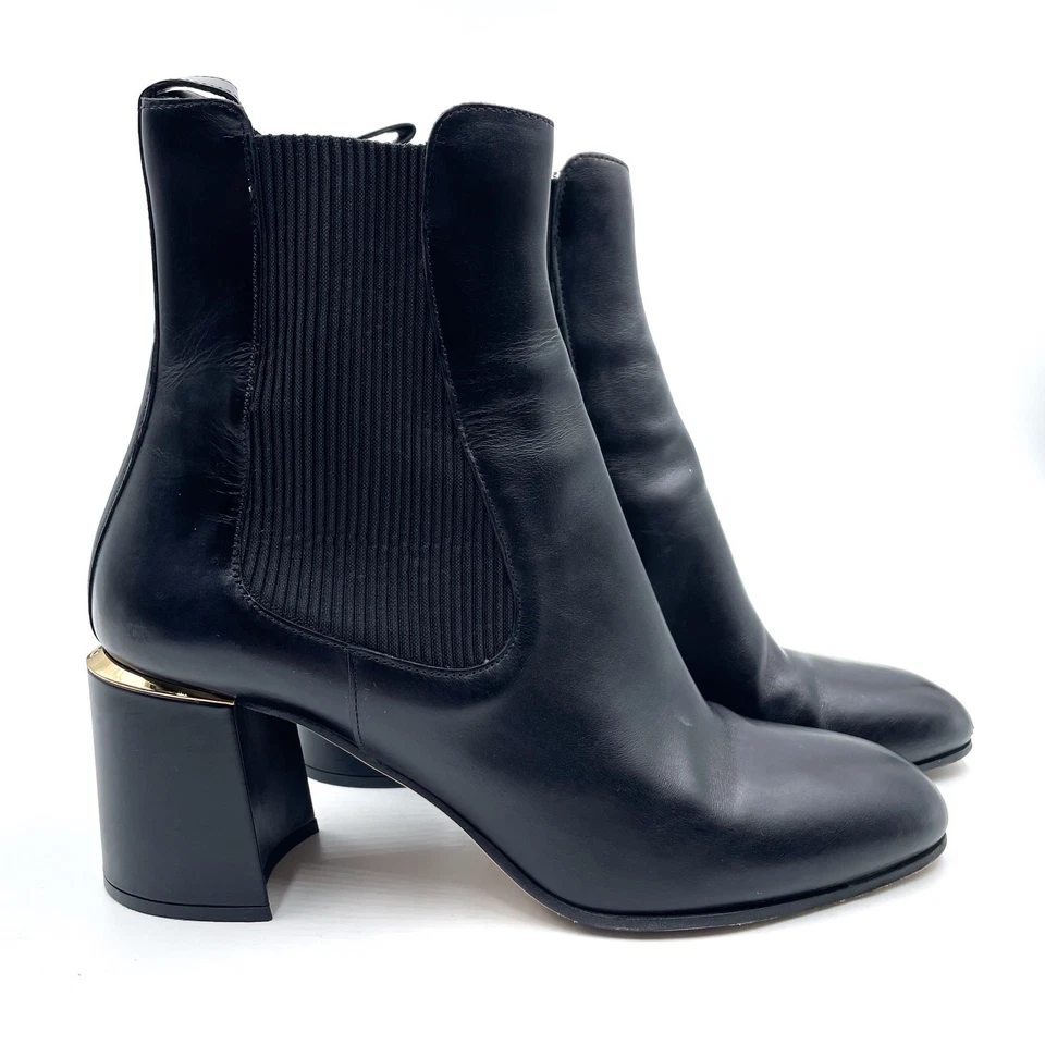 Botas Chelsea Jimmy Choo Thessaly Tacón Cuero Negro Borde Dorado Talla 41/11 Foto 4 de 4