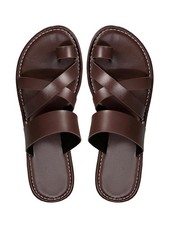 Women's Cross Strappy Leather Flat Sandals Open Toe Ring Dressy Flat Shoes
