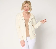 Peace Love World Women's Top Sz XL French Terry Embroidered Zip White A686984