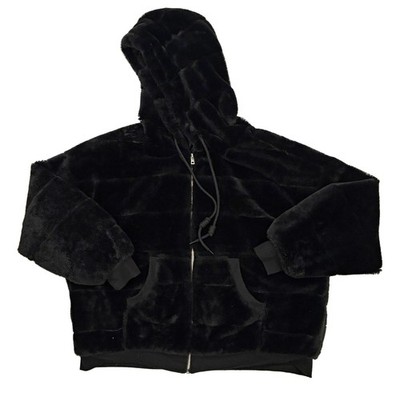 Jolie & Joy womens Plush Faux Fur Jacket Black Lined Hooded Full Zip Plus sz 3X