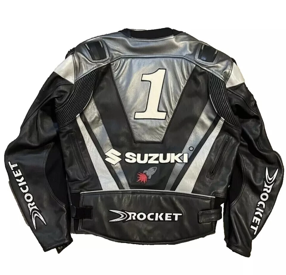 Mens Suzuki Yoshimura Leather Racing Biker Jacket Armor Protected CE Approved - Image 2 of 3