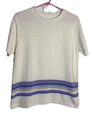 Vintage Bobbie Brooks Sweater Women’s Large White Knit Short Sleeve USA Made