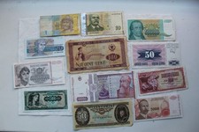 East Europe banknotes, 12 total, Albania, Yugoslavia, Romania, Bulgaria, Hungary