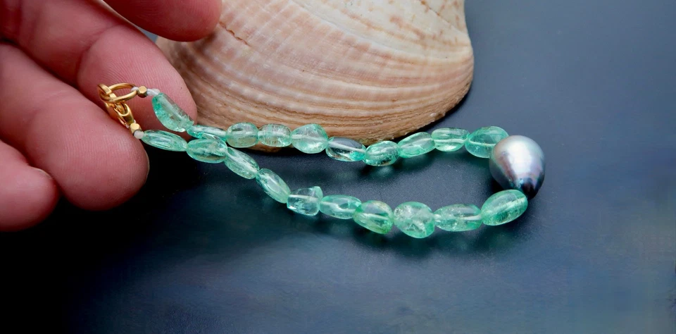 AAAA+ PULSERA PERSONALIZADA ESMERALDA COLOMBIANA Y PERLA DE TAHITÍ - PLACA 24K MUY FINA Foto 4 de 4