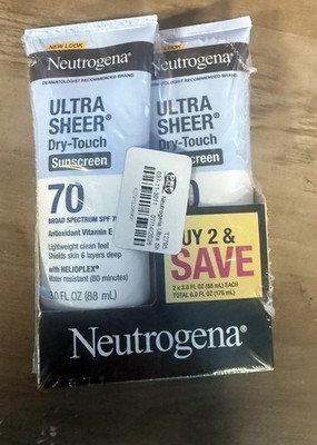 Lot Of 2 Neutrogena Sunscreen Ultra Sheer SPF 70 Dry Touch Lotion 3oz EXP 2028