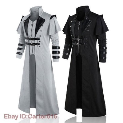 Long Trench Men's Medieval Victorian Style Frock Coat Cape Cloak Jackets Costume