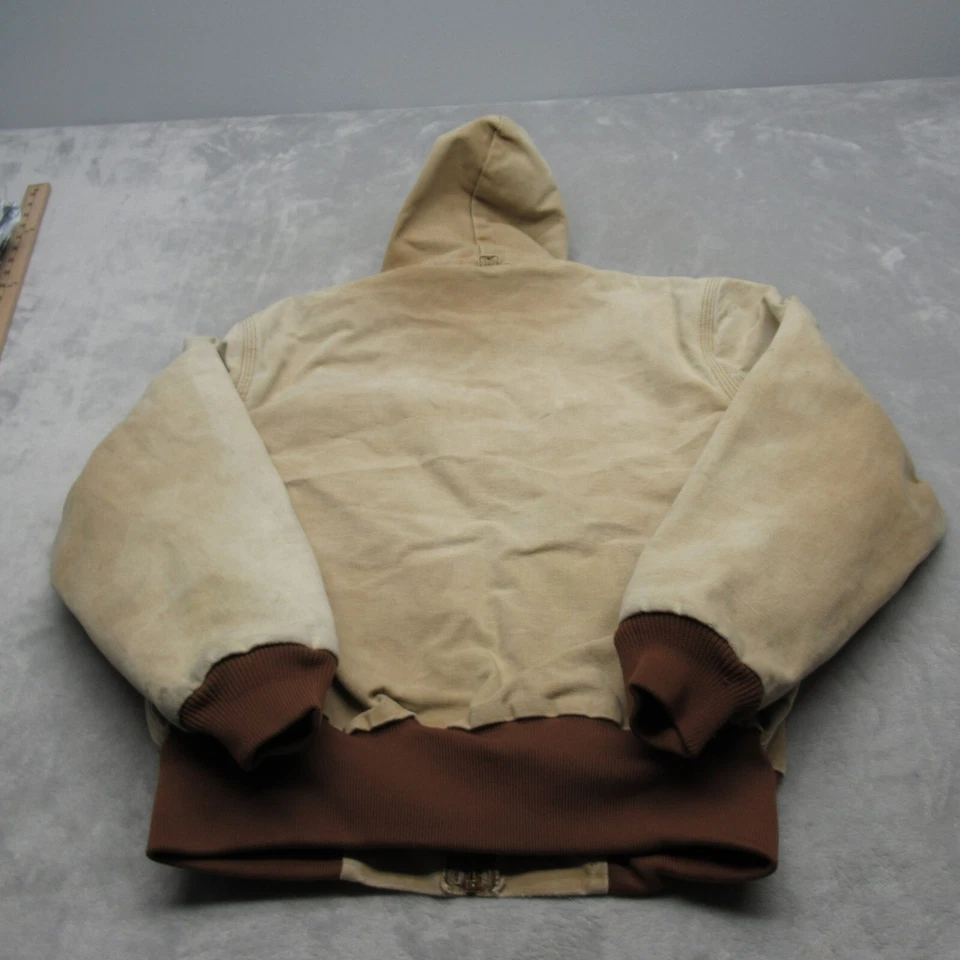 Carhartt Jacket Youth XL Beige Hooded Duck Canvas Lined Distressed Vintage - Image 3 of 4