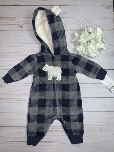 Carter’s Baby Junge Fleece Overall Langarm blau kariert Größe - Neugeborenes Neu mit Etikett - Bild 6 von 7