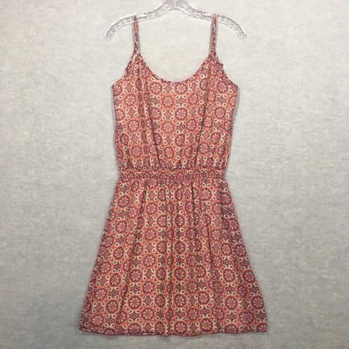 American Rag M Short Strappy Red Sundress Aztec Print Pleated Waist Lined Ruffle - Picture 2 of 11