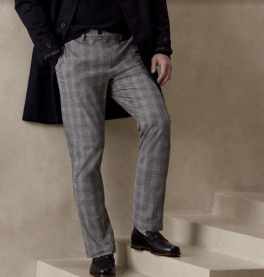 NWT Canali Gray Plaid pants 56 (40 x 35 ) Trousers Contemporary Fit Linen Blend*