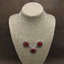  Three Round Carnelian Sterling Silver Necklace