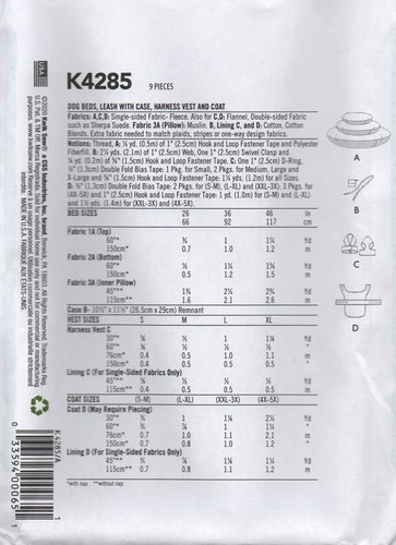 Kwik Sew Pattern 4285 Dog Coats, Harness Vests and Dog Beds, Fits S to 5X New - Picture 3 of 10