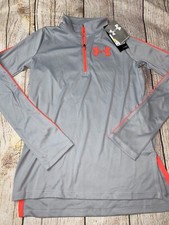 Under Armour Youth Medium 10/12 Gray Orange Lightweight Half Zip Pullover NEW