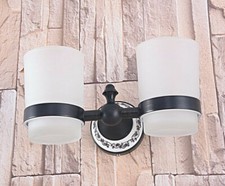 Black Brass Wall Mounted Bathroom Toothbrush Holder with 2 Glass Cups Gba765