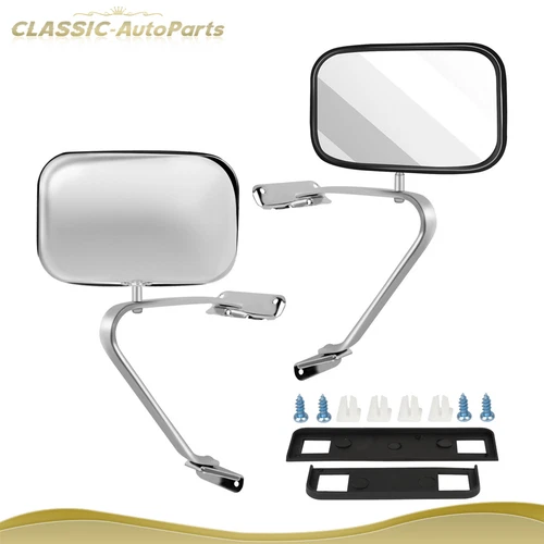 Side View Manual Mirrors Chrome Pair Set Fits 1980-96 Ford F-Series Pickup Truck