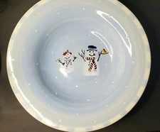 Large Serving Bowl with Snow Couple Soft blue with white edge
